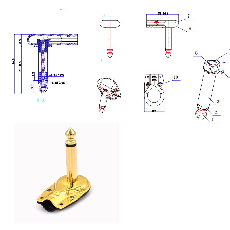 6.3mm jack for guitar patch cables (TRS and TS)