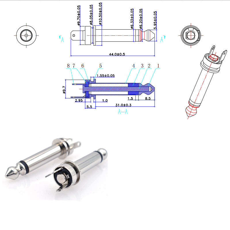 PCB Mount 1/4" Plug-Mono