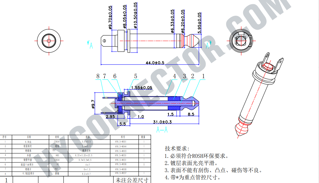 PCB Mount 1/4" Plug-Mono